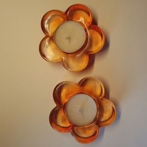 3/$25 Orange Flower Tealight Holders Glass